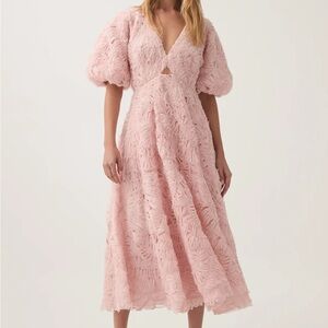 Aje Chic Pink Midi Dress with Textured Design